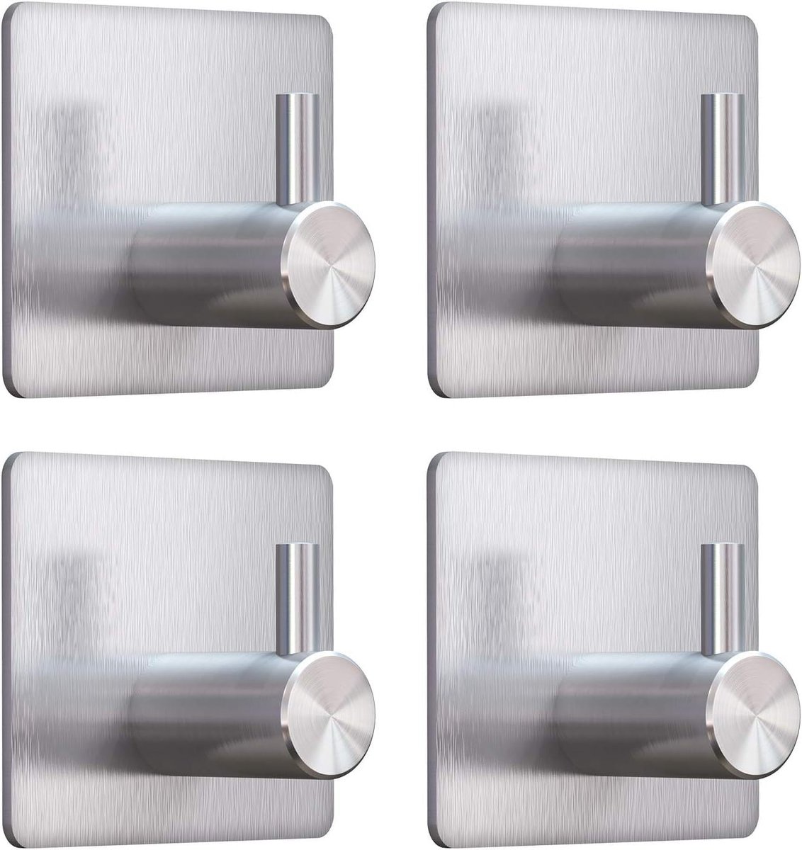 4-Pack Self Adhesive Hooks, Max 5kg Load, Stainless Steel Hook for Kitchen, Bathroom, Doors and Walls (Silver, Square - ShopVlot