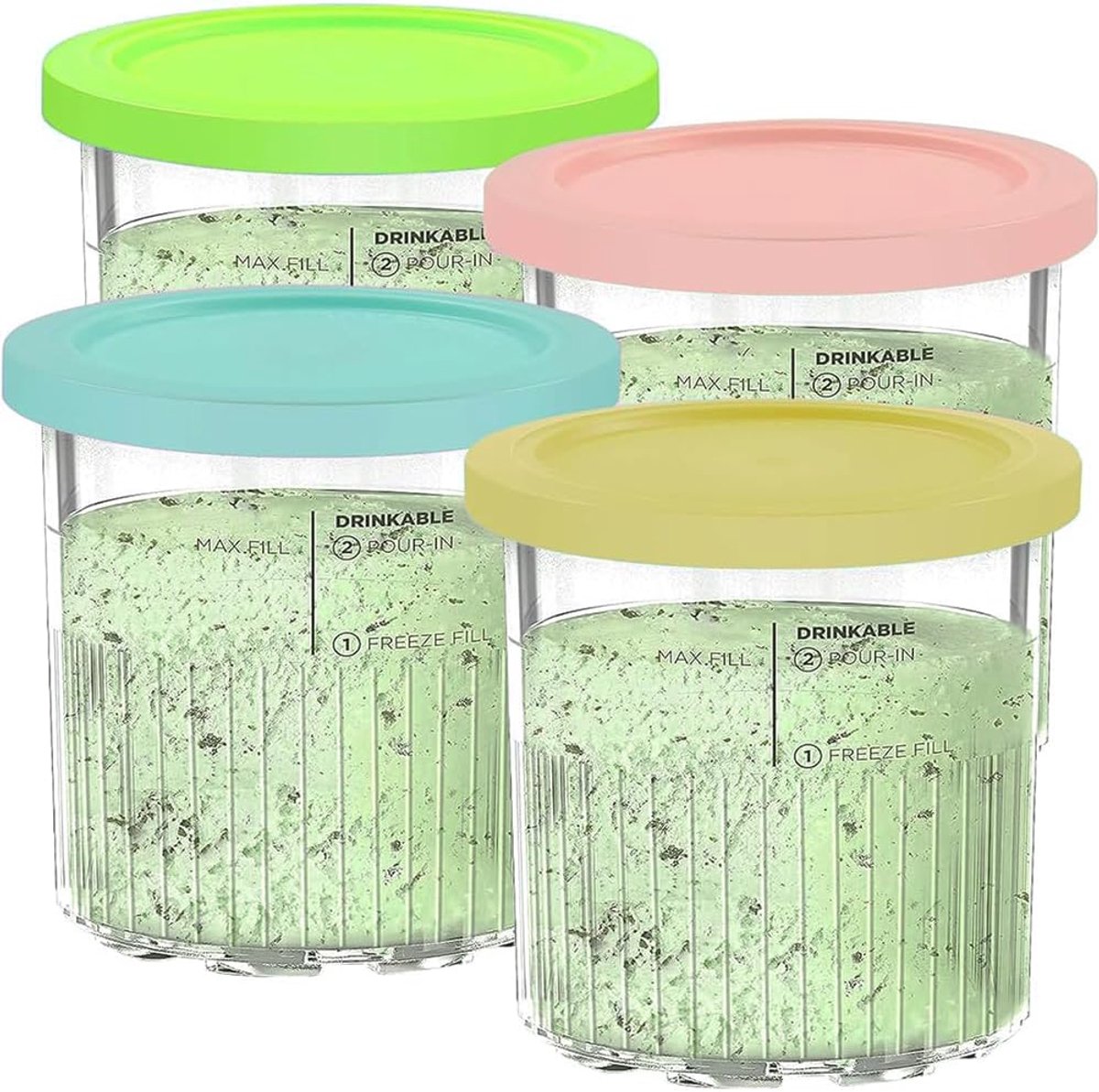 Set of 4 Containers for Ninja NC501EU NC502EU CREAMi Deluxe Ice and Ice Drink Machine, Replacement Container with Lid - ShopVlot