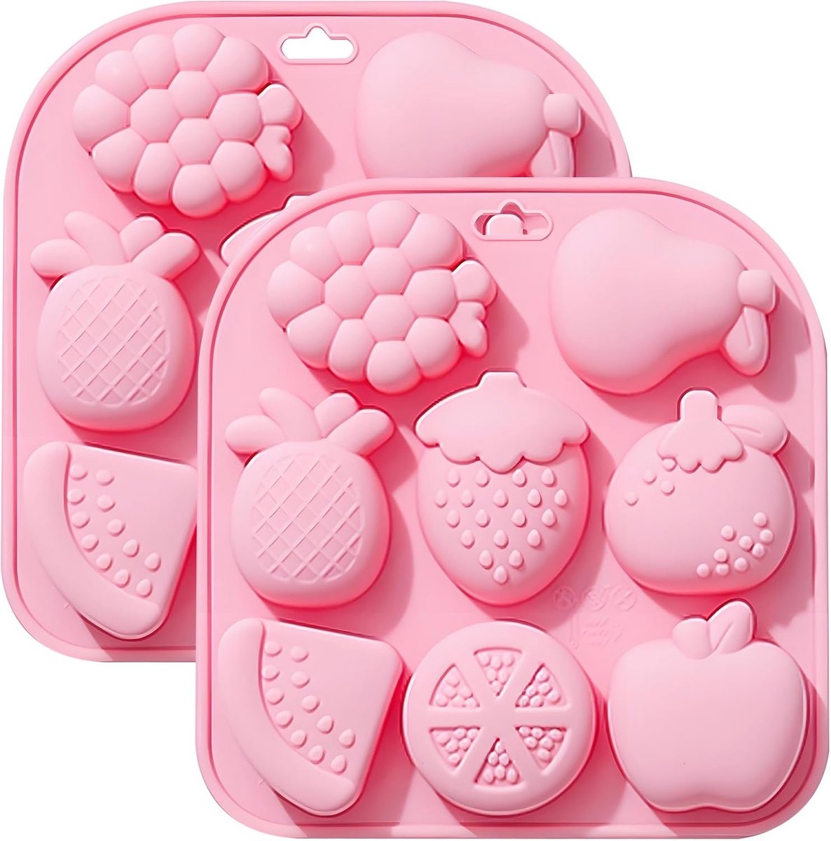 Siliconen bakvorm fruitset, 2 stuks, 8 fruitmotieven, roze, anti-aanbaklaag (BG146) - ShopVlot