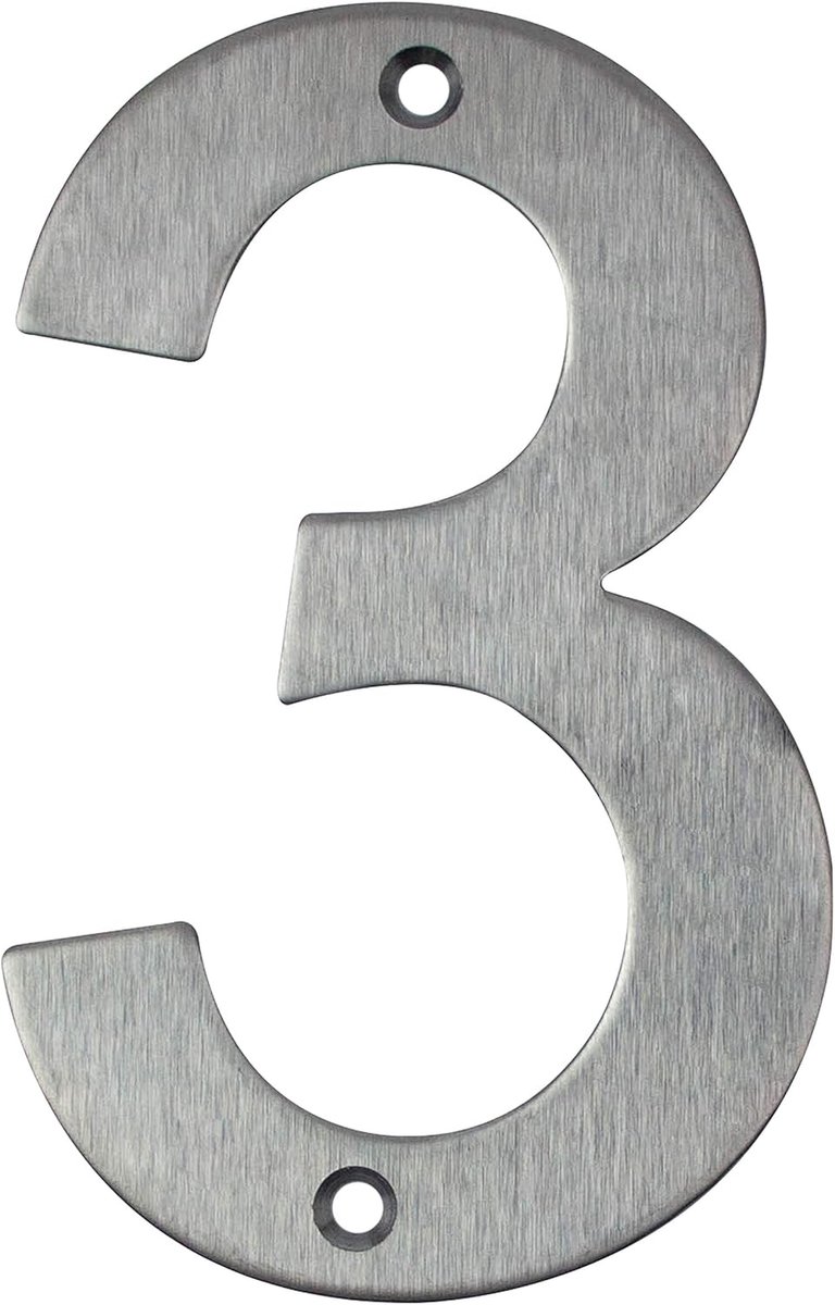 Street number / house number made of silver stainless steel – for screwing – 100 mm – no. 3 - ShopVlot