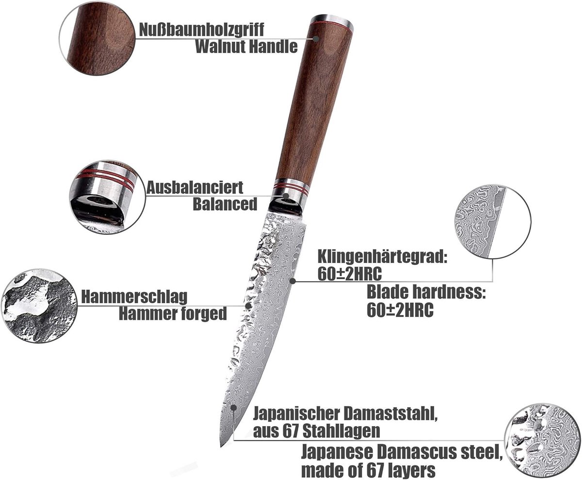 Wakoli Damask Knife, Universal Knife, Blade 12.5 cm Long, Very High Quality, Extra Sharp Professional Multifunctional - ShopVlot