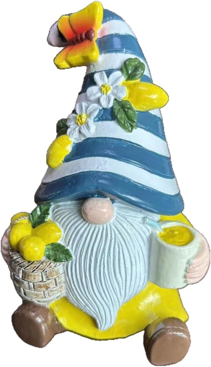 Kabouterfiguur 10 cm, handgemaakte decoratie van kunsthars met citroen-tuinmotief, geschikt voor lente- en - ShopVlot