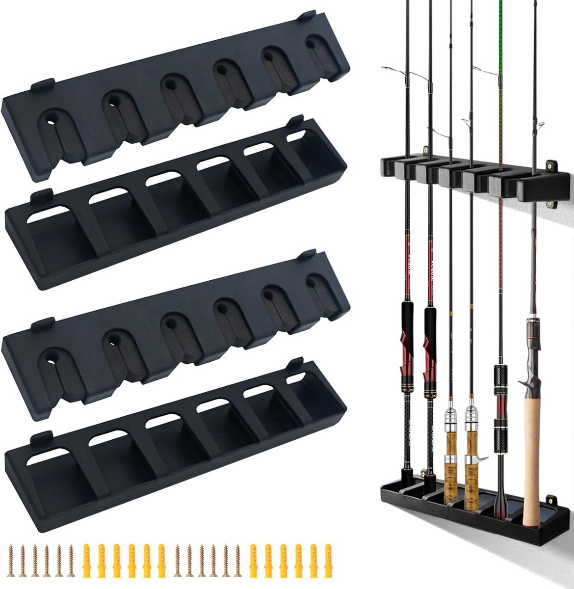 2 Pairs of Rod Holders, Wall Mounted, Storage of 6 Rods, Wall Mounting Rods, Rod Holders, Suitable for Garage, Storage - ShopVlot