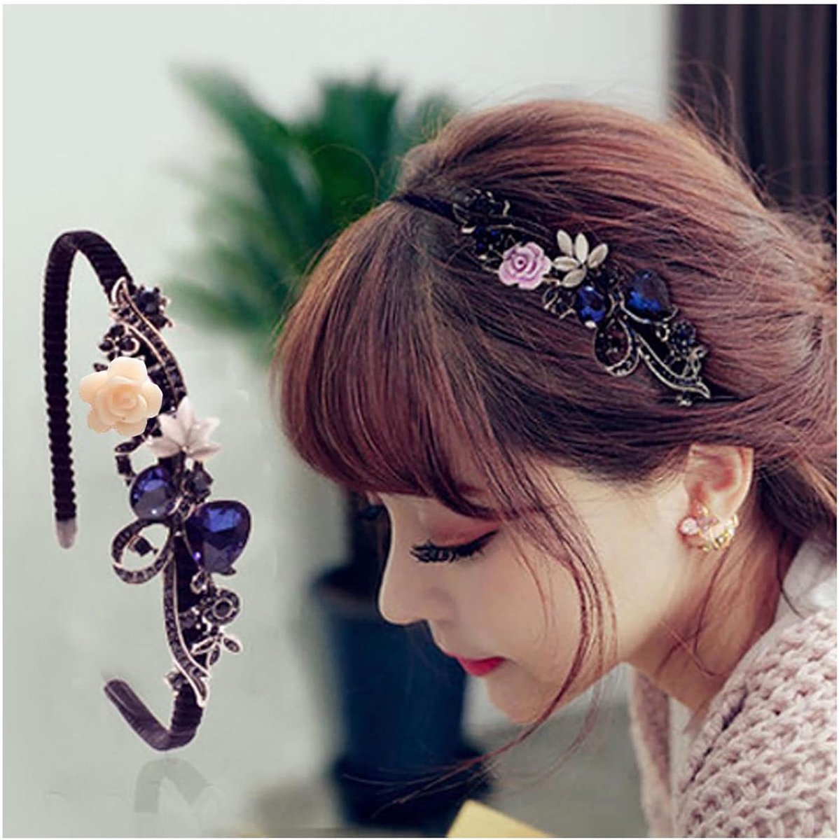 Crystal Rhinestone Headband 1920s Vintage Flower Pearl Hair Hoop Bridal Bowknot Hairband Headwear Accessories for - ShopVlot