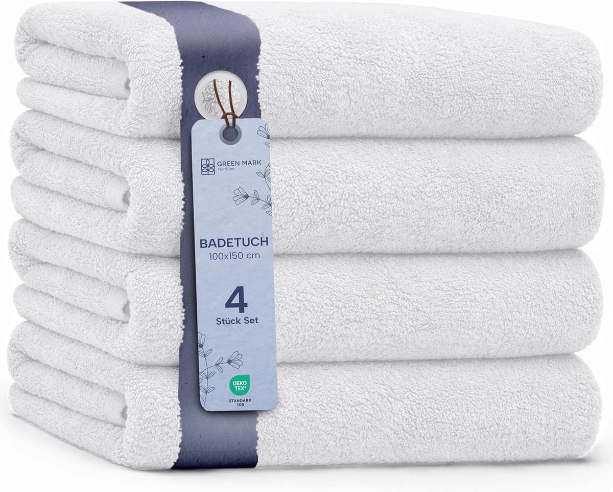 NatureMark Badhanddoekenset, 4-delig, badhanddoeken van 100% katoen (400 g/m²), zachte, absorberende handdoeken voor - ShopVlot