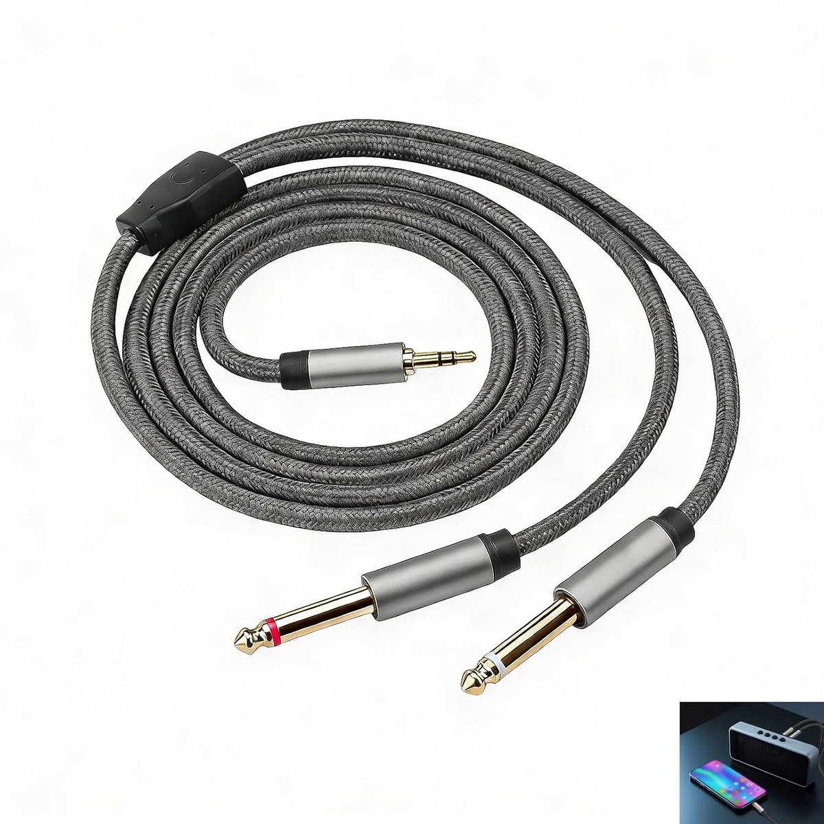 Audio Cable 3.5mm to Double 6.35mm Y Cable 3.5mm 6.35mm Jack Plug 1m Braided Nylon for Mixer, Amplifier, Speaker, Home - ShopVlot