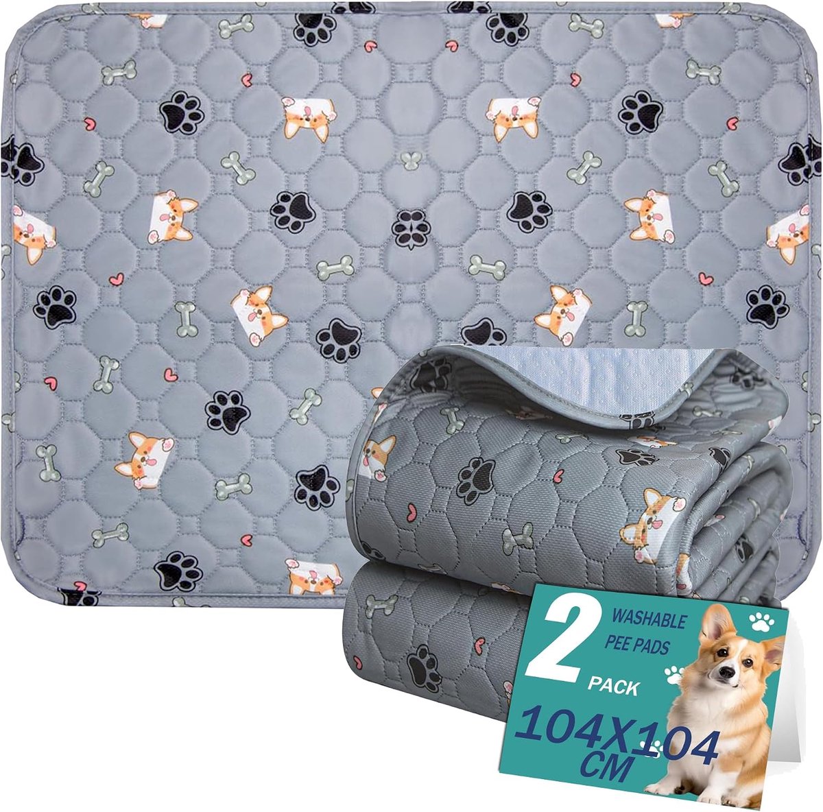 Dog Training Mat Washable Reusable 2 Pieces Highly Absorbent Pet Urinary Mat Non-Slip Absorbent 104 x 104 cm - ShopVlot