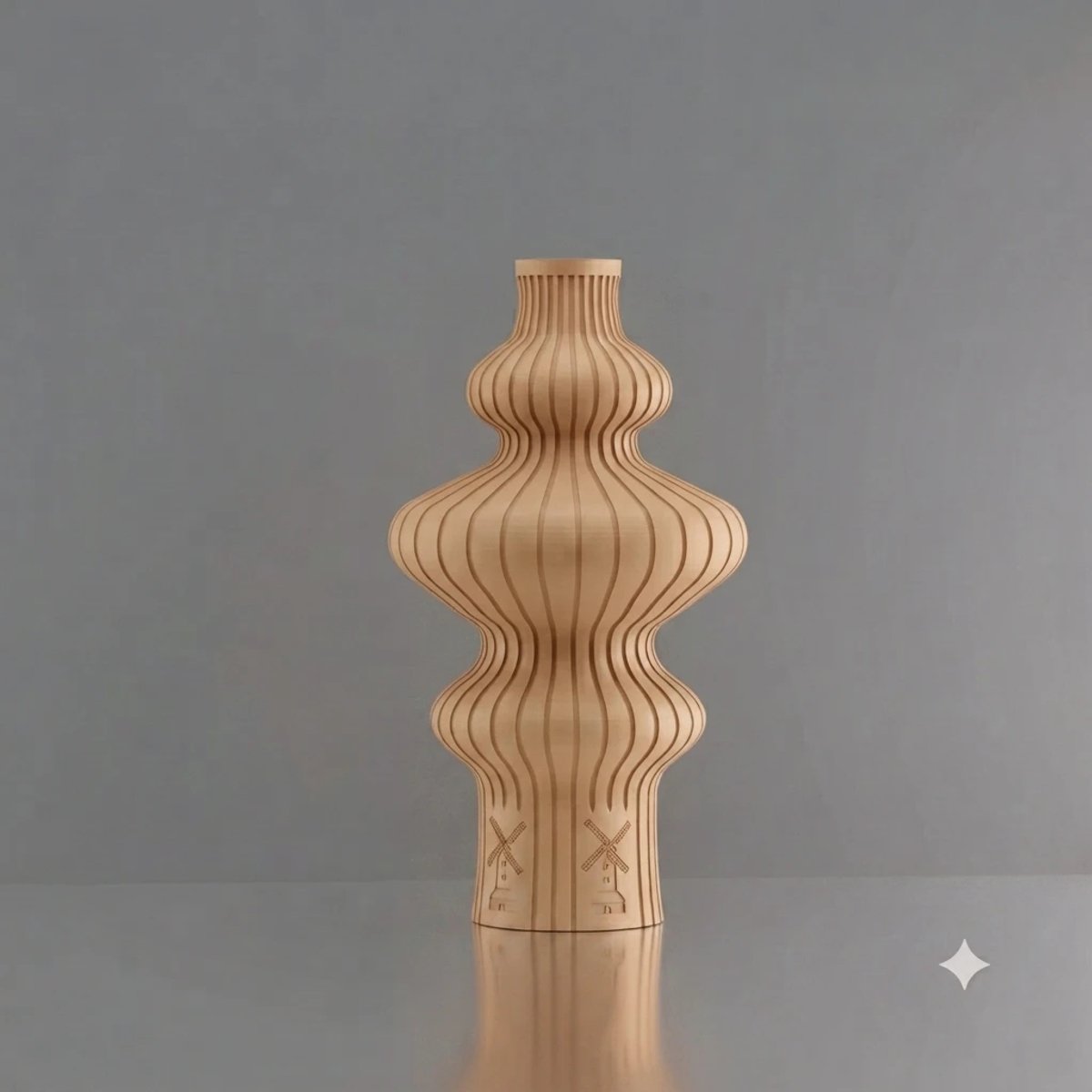 3d-gezellig Fontein met molen - Vaas - Waterdicht - Beige - Maat 25 cm - Kunststof - Modern - Bloemenvaas - 100% gerecycled PLA (bioplastic)