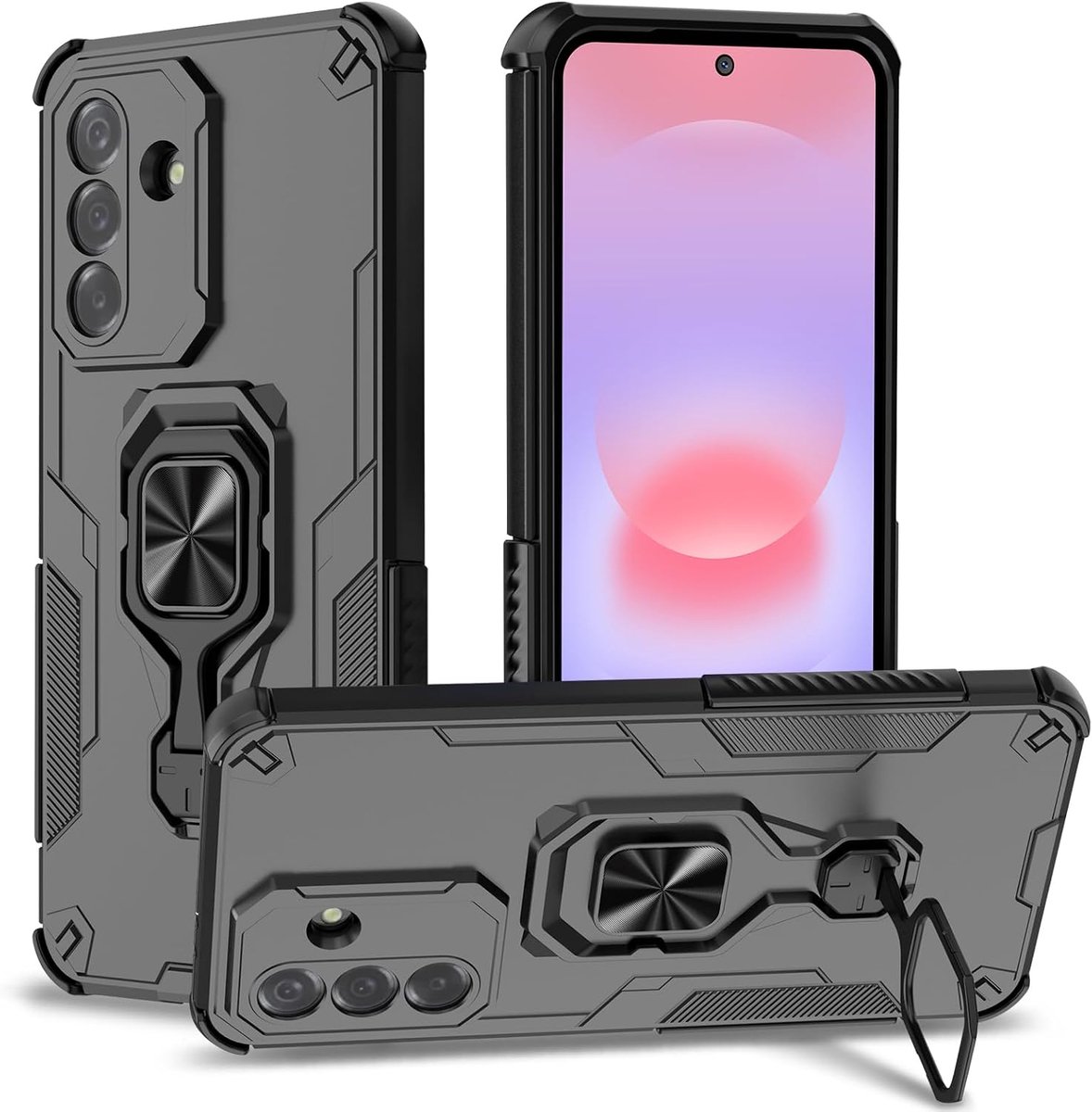 Beschermhoes voor Samsung Galaxy A37, schokbestendig, met metalen ringstandaard, beschermhoes in militaire kwaliteit - ShopVlot