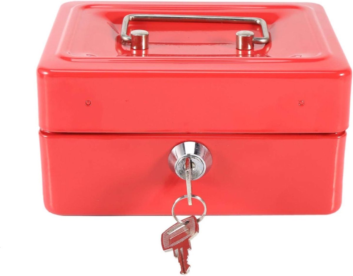 Fireproof waterproof box with key lock, mini portable safe handle steel small lockable cash coin jewelry passports - ShopVlot