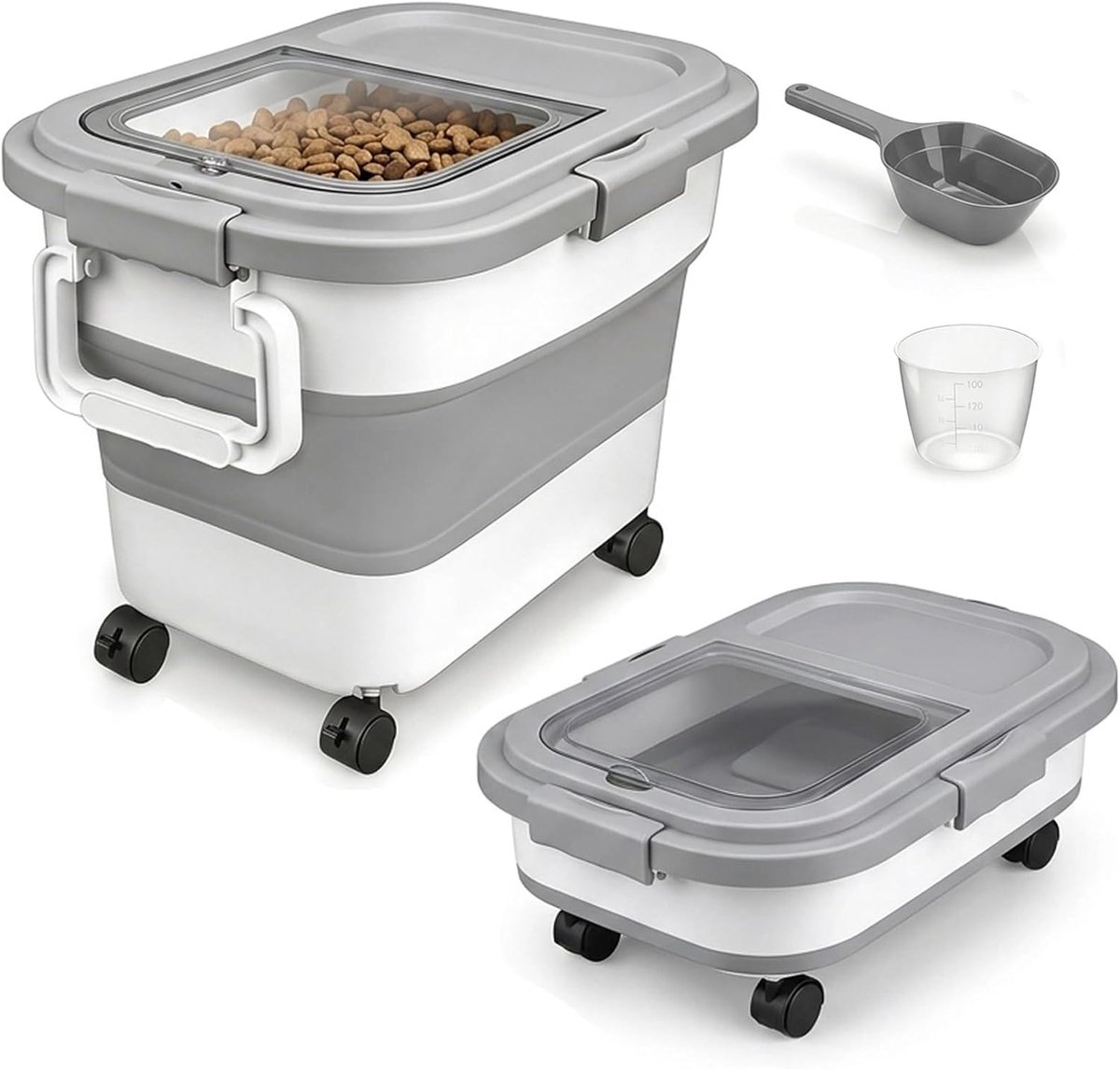 FUSHITON Foldable Dog Food Container with Wheels 18L – Airtight Storage for Dry Food with Clip and Silicone Gasket - ShopVlot