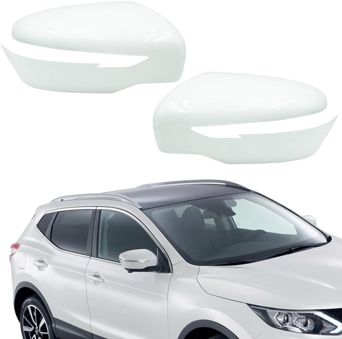 Buitenspiegelkappen, 1 paar, achteruitkijkspiegelkap, wit, compatibel met Nissan Qashqai J11 2014-2020 - ShopVlot