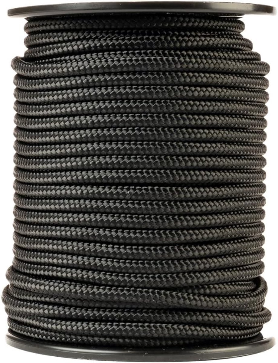 Nylon rope (6mm, 50M, black) - Braided polyamide cord for any application - Abrasion resistant and strong - ShopVlot