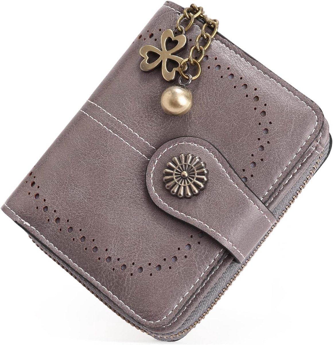 GOIACII Small Purses for Women Leather Two-fold Compact Ladies Purse with Zipper Pocket, Grey - ShopVlot