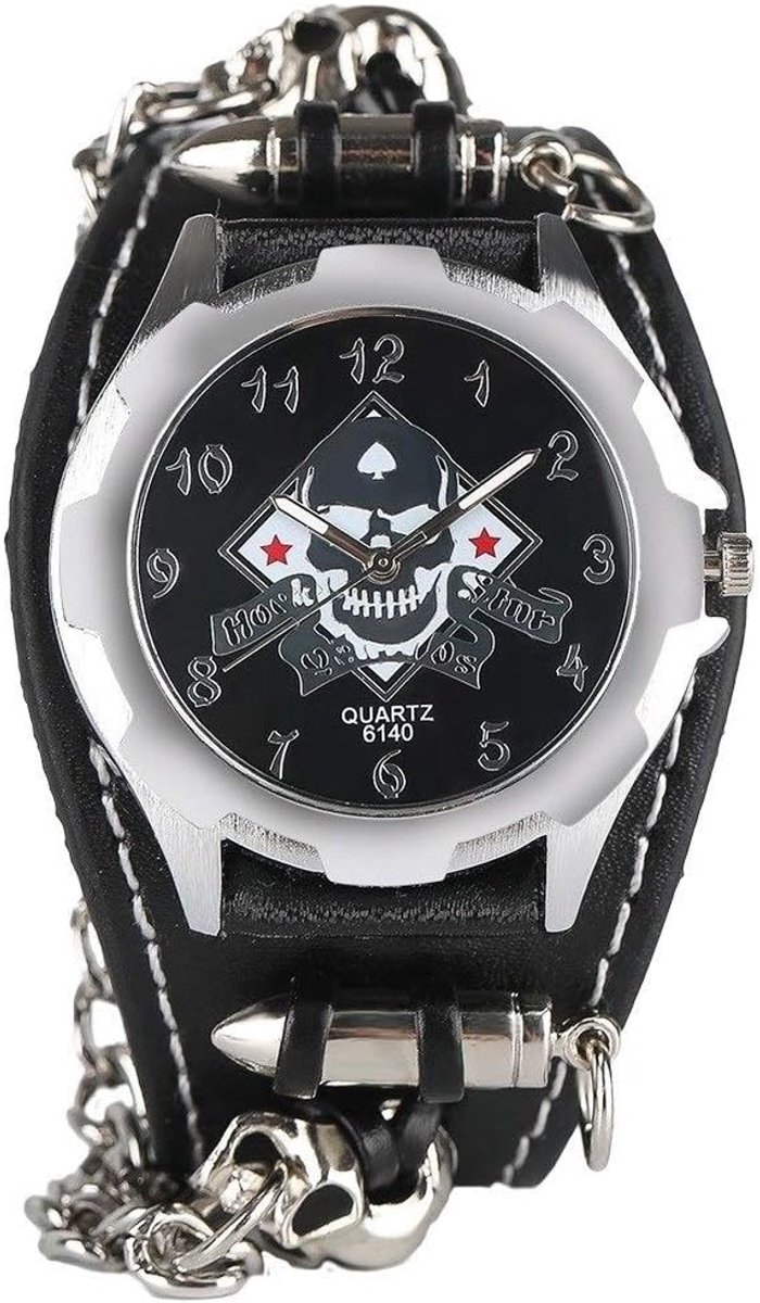 Unisex Watch Rock Skull Pattern Watch Punk Style Rivet Black Watch - ShopVlot