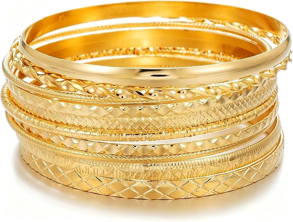 10 stuks gouden armbanden voor dames, stapelbare Indiase armbanden, gelaagde boho-sieraden, voor bruiloften - ShopVlot