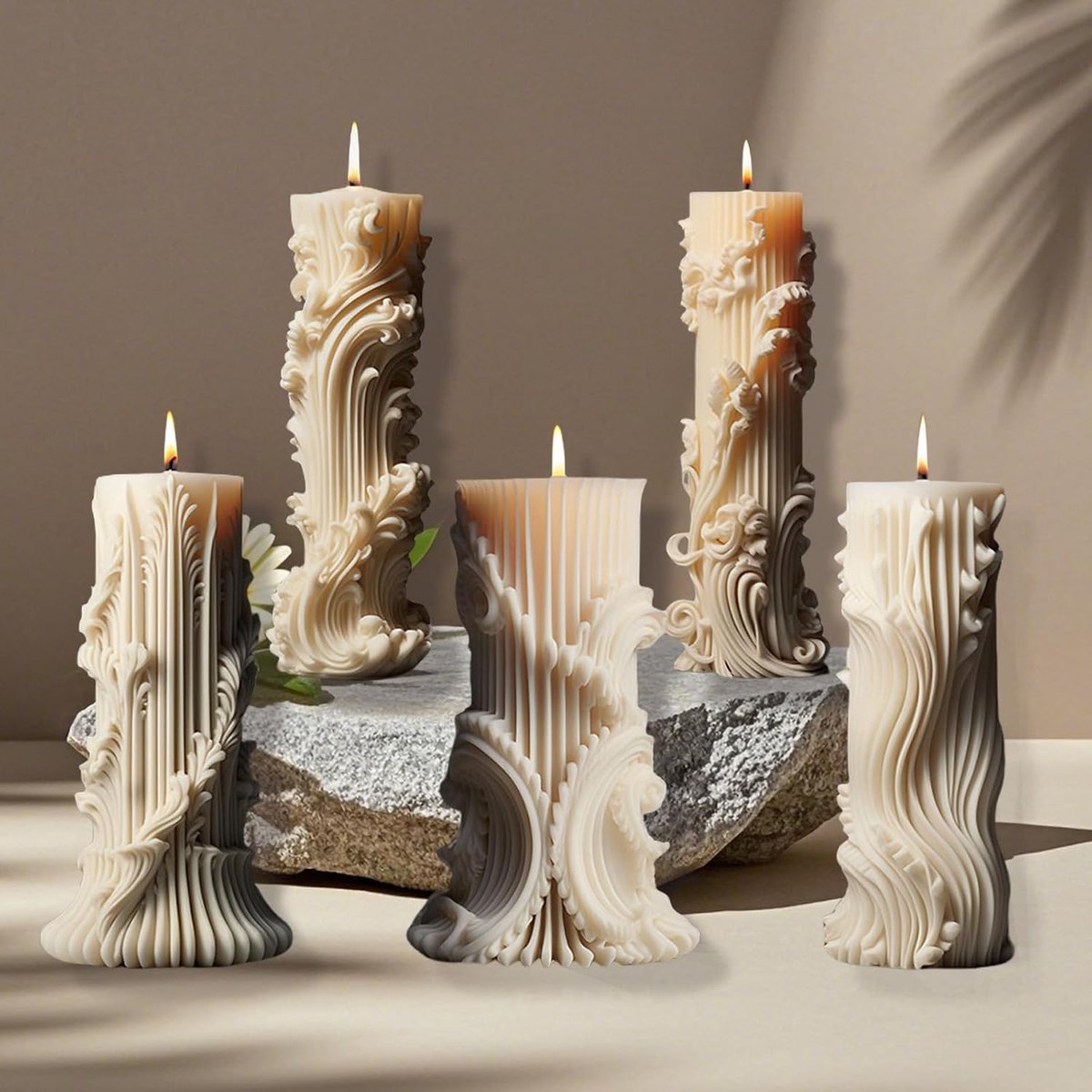 5pcs Cylindrical Candle Moulds, Silicone Moulds for Candles, 3D Moulds for Candles, Resin and Soap, Home Decor and - ShopVlot
