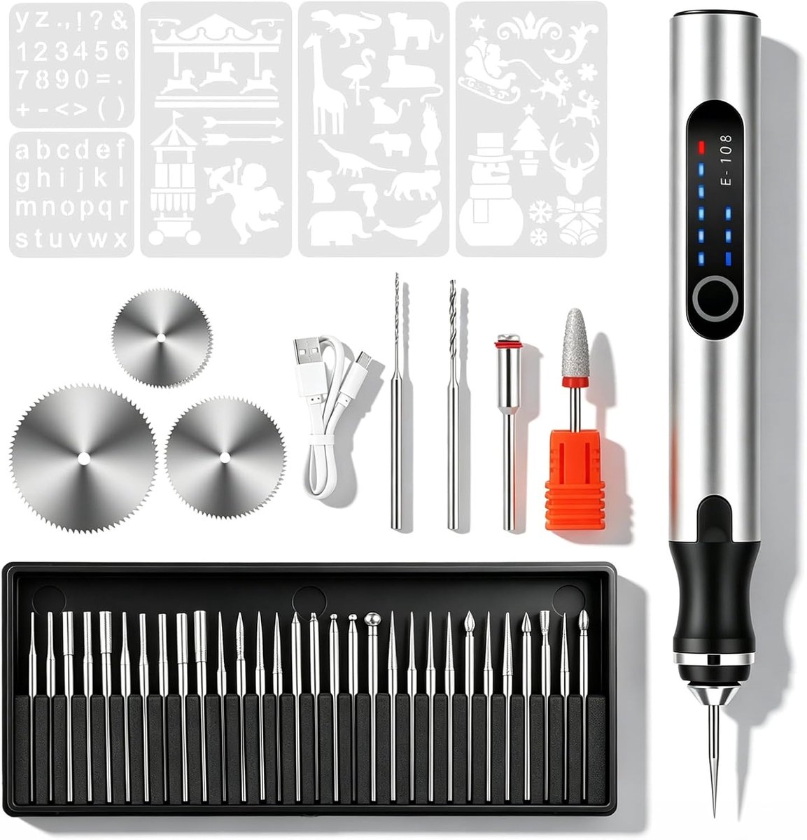 Multifunctioneel Gereedschap Elektrische Graveerpen, Rotatiegereedschapsset met 37 Accessoires, USB-Oplaadbaar - ShopVlot