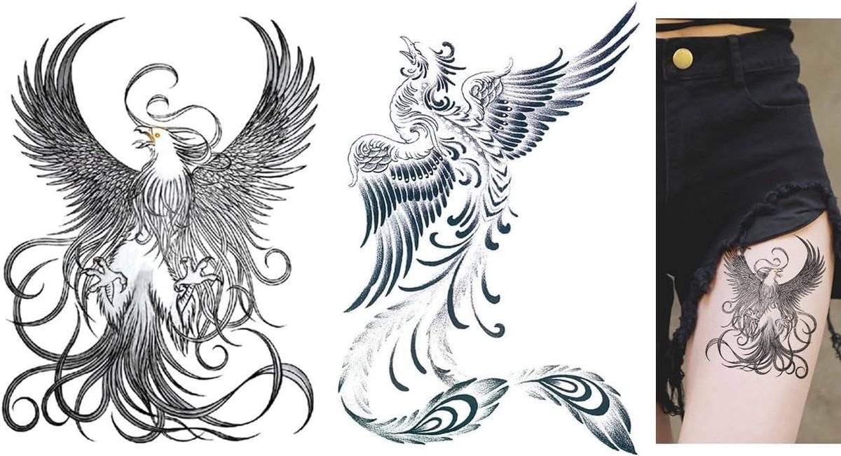 2 Sheets Temporary Phoenix Tattoos Bird Tattoos Arm Tattoos Animal Self Adhesive Tattoos WSB368 TH816 - ShopVlot