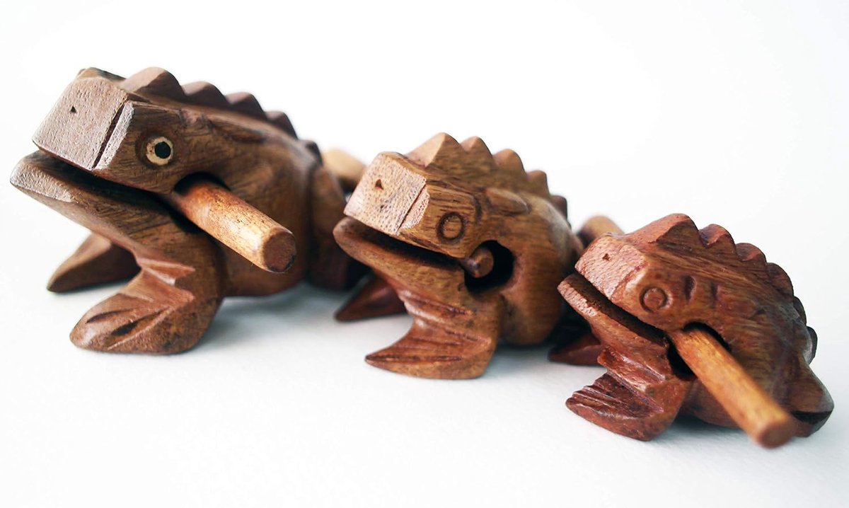 Guiro Percussion Musical Instruments Wooden 3-Piece Set of 3 Natural Wood Güiro Frog 10-8-5 cm. - ShopVlot