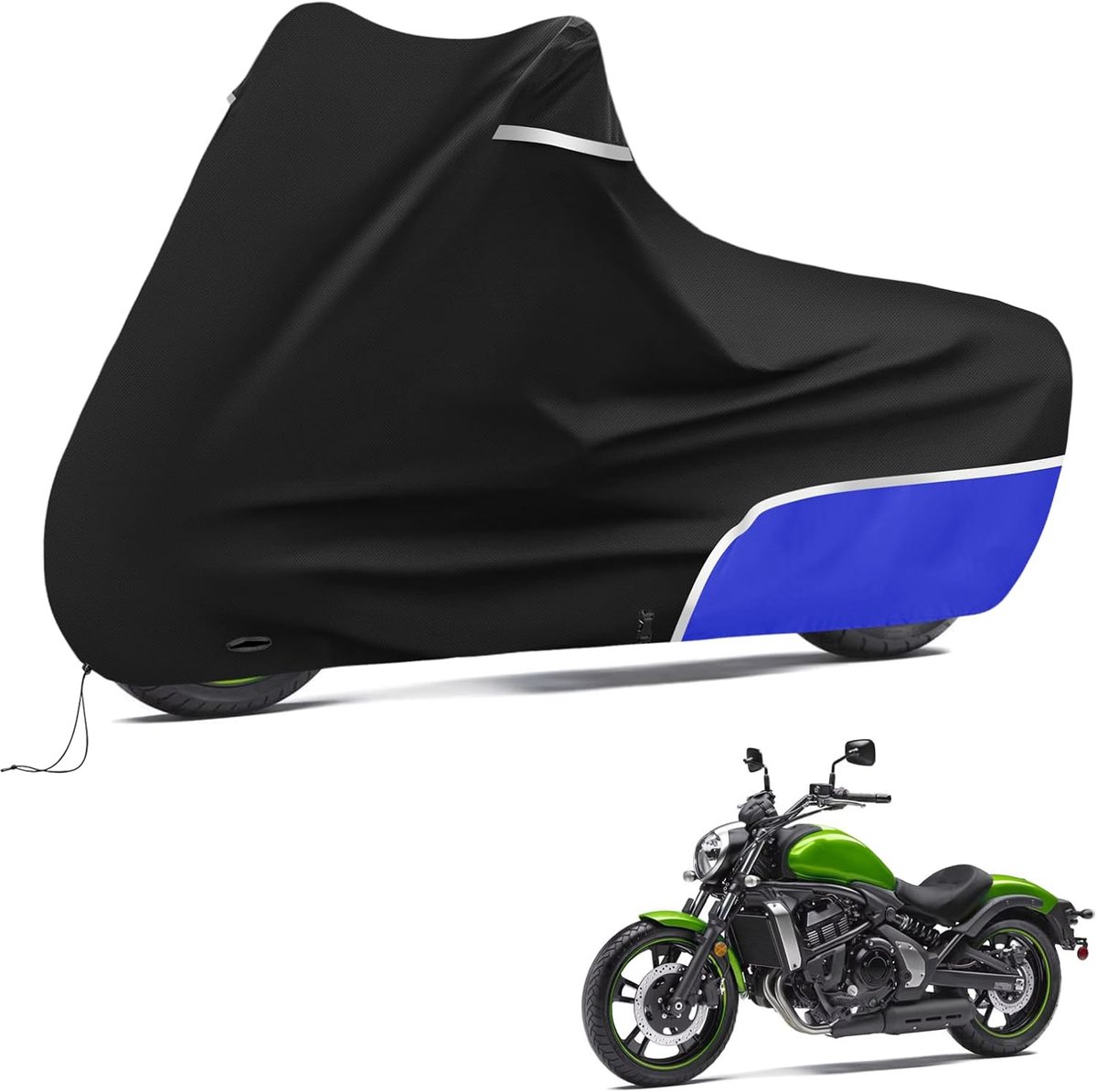 Motorhoes Outdoor voor Kawasaki Vulcan S met kofferbak - Waterdicht weerbestendig motorafdekzeil, 420D Oxford-stof - ShopVlot