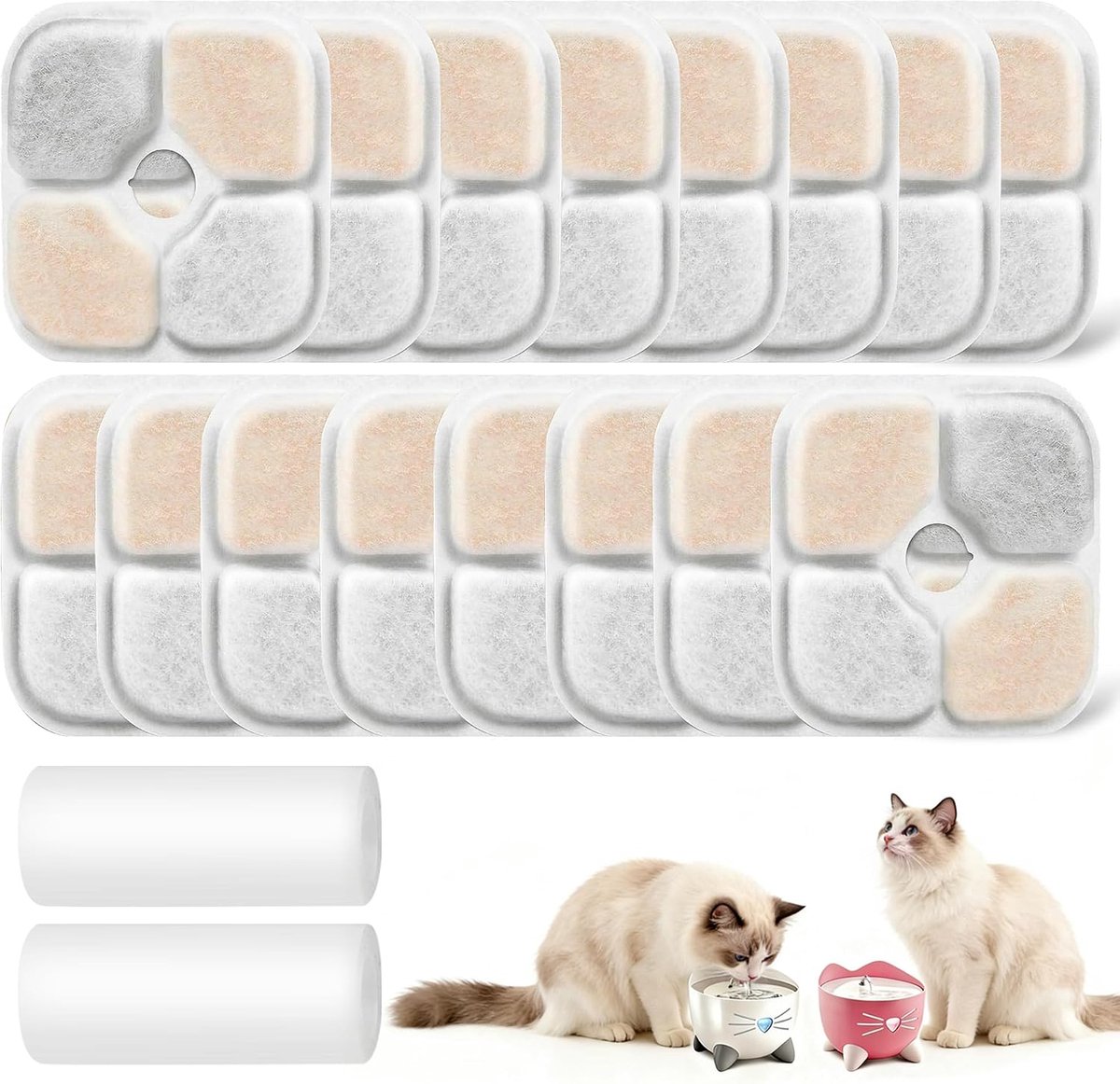 Vervangfilters voor kattenfontein 16 stuks - 2 slangen - triple filtratie - gezonder drinkwater - ShopVlot