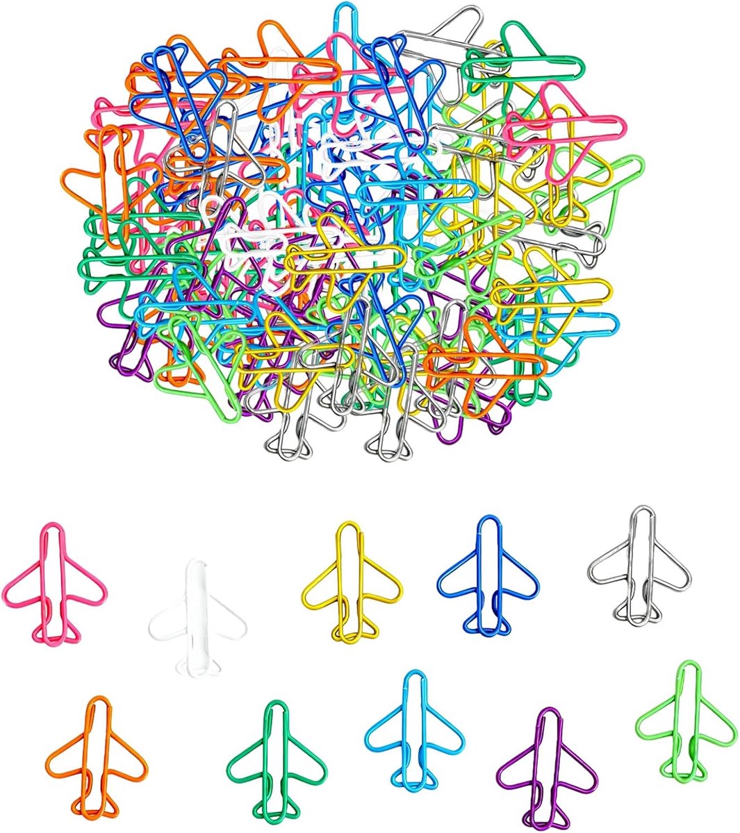 Paperclips vliegtuigvorm - 120 kleurrijke clips - 10 verschillende kleuren - perfect voor organisatie - ShopVlot