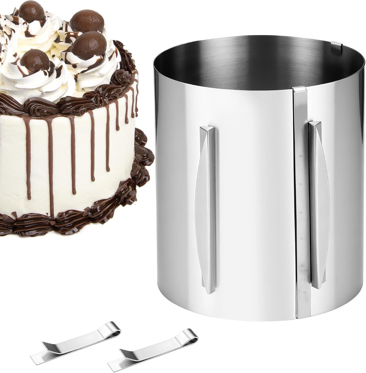 Cake ring 20 cm hoog - roestvrij staal verstelbaar - diameter 16 tot 30 cm - ideaal voor het bakken van taarten - ShopVlot
