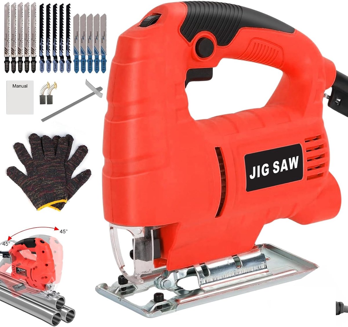 Elektrische decoupeerzaag 710 W - 6 snelheden - schuine snede ± 45 ° - ideaal voor hout en metaal - ShopVlot