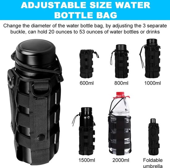 Drinking Bottle Holder - Adjustable Bottle Bag - Nylon with Drawstring - Suitable for Camping Travel Hiking - Fashionable Design - 18x11x4cm — afbeelding 2