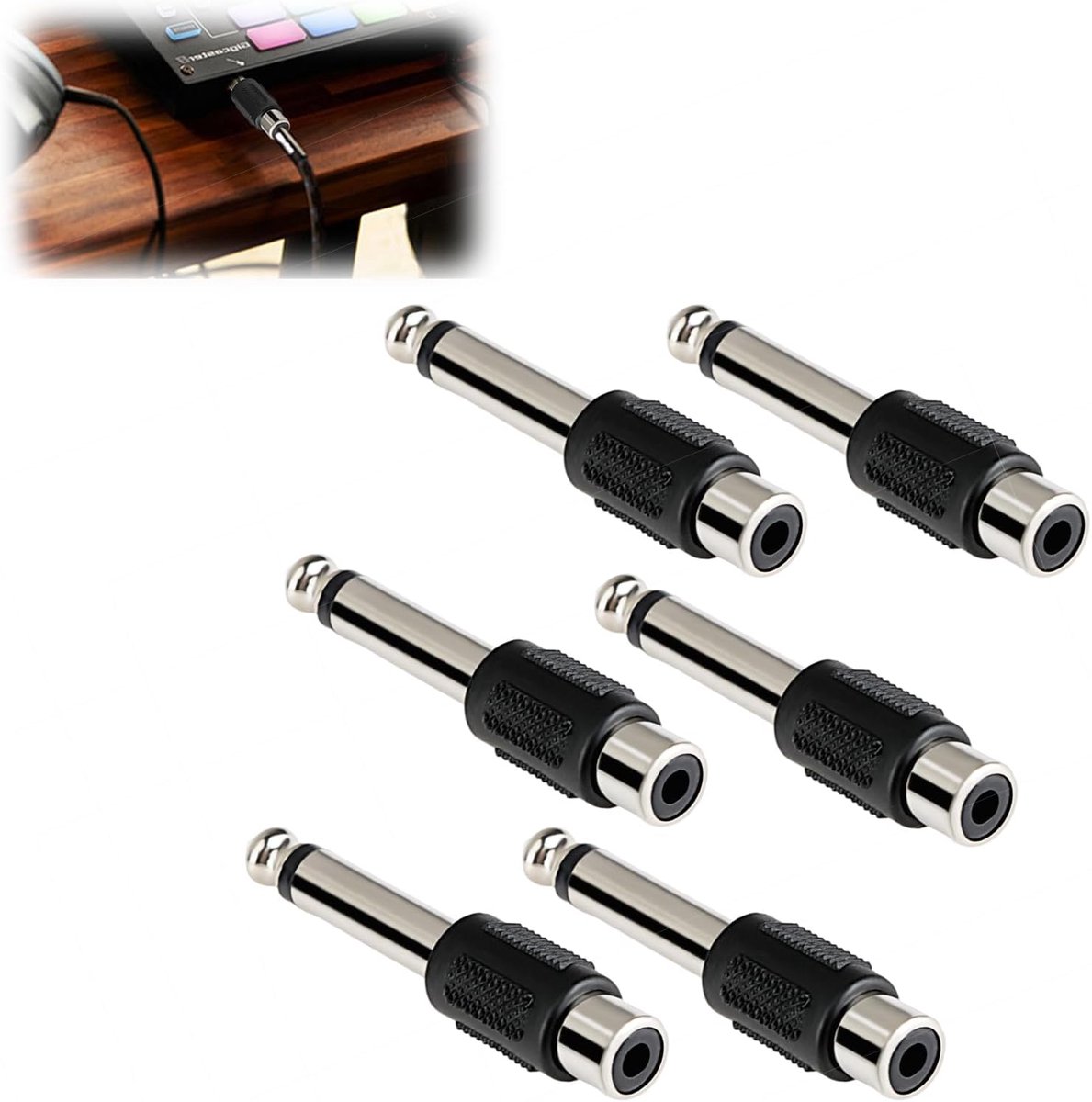 Audio adapters 6.35 mm - Mono plug naar vrouwelijke RCA - 6-pack audio converters - Voor instrumenten en versterkers - ShopVlot