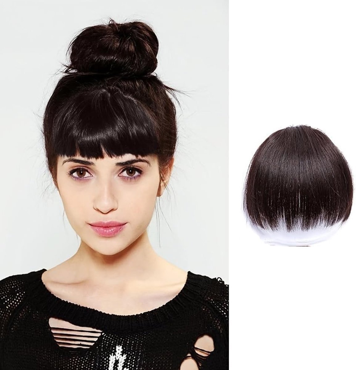 Clip-in pony haarfranjes donkerbruin - natuurlijk uitziend haarstuk - eenvoudig in te brengen - voor een elegante look - ShopVlot