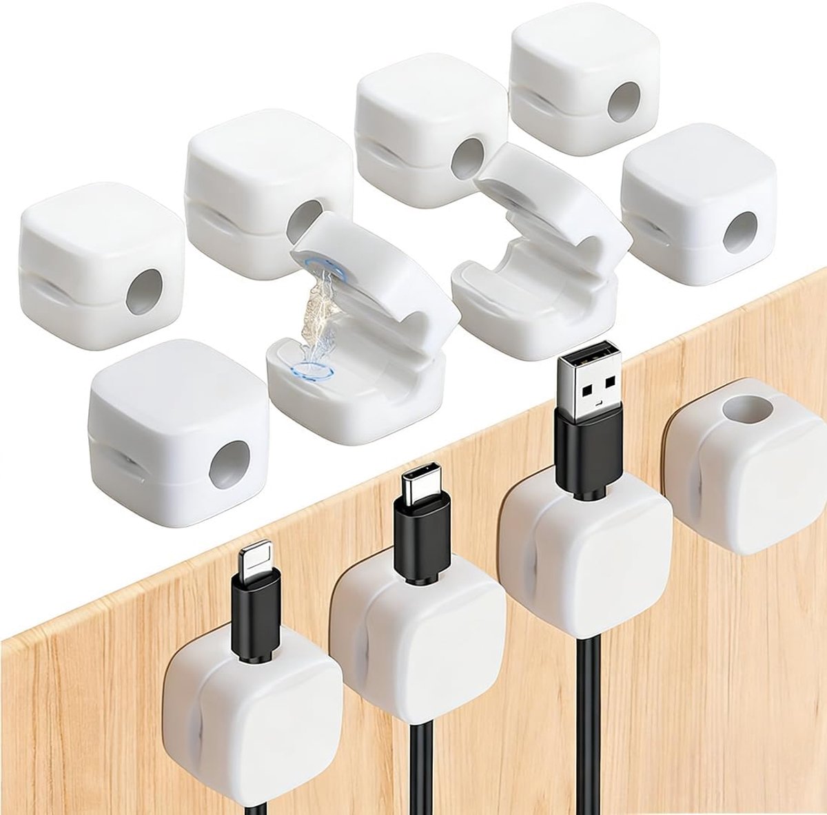 magnetische kabelhouders 8 stuks - ABS-kunststof - sterke magnetische adsorptie - ideaal voor kabelmanagement - ShopVlot
