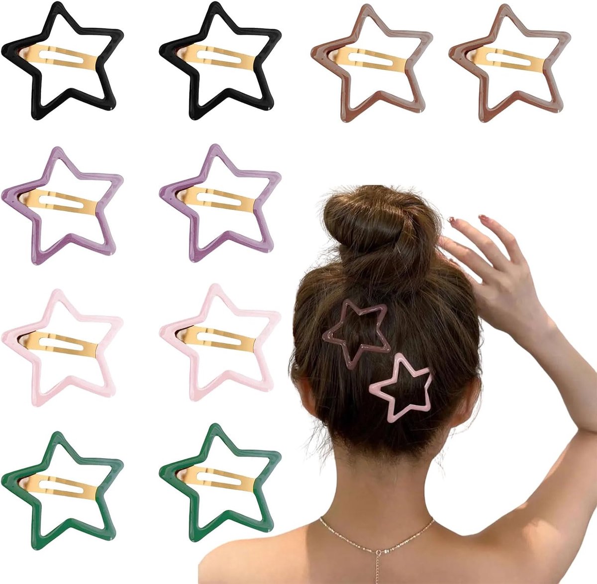 Haarspelden Sterren 10 Stuks - Grote Metaal Clips - Kleurvol en Non Slip - Voor Stijlvolle Haaraccessoires - ShopVlot