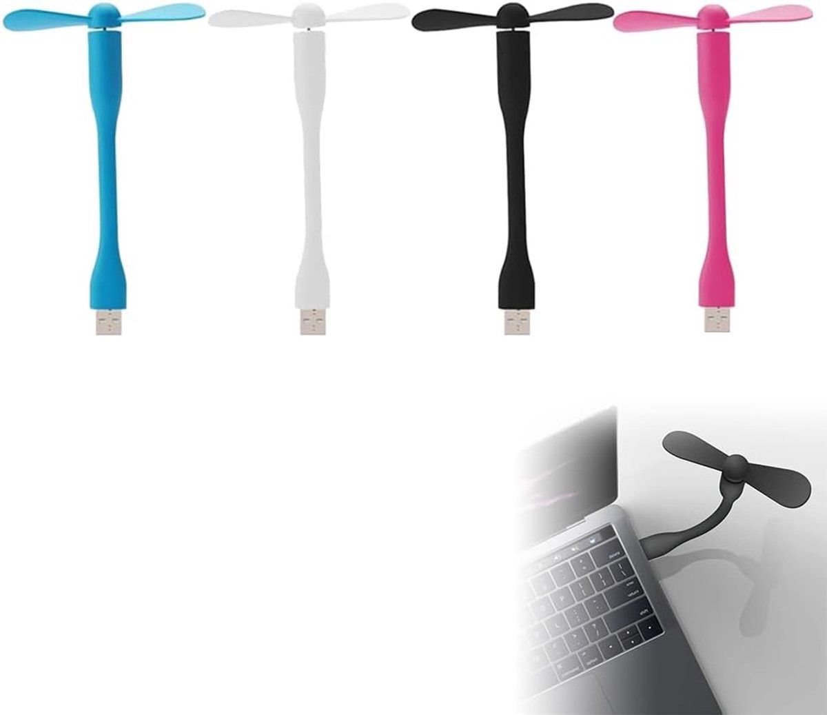 Mini-USB-ventilator flexibele hals - 4 stuks - compact en stil - ideaal voor op kantoor - ShopVlot