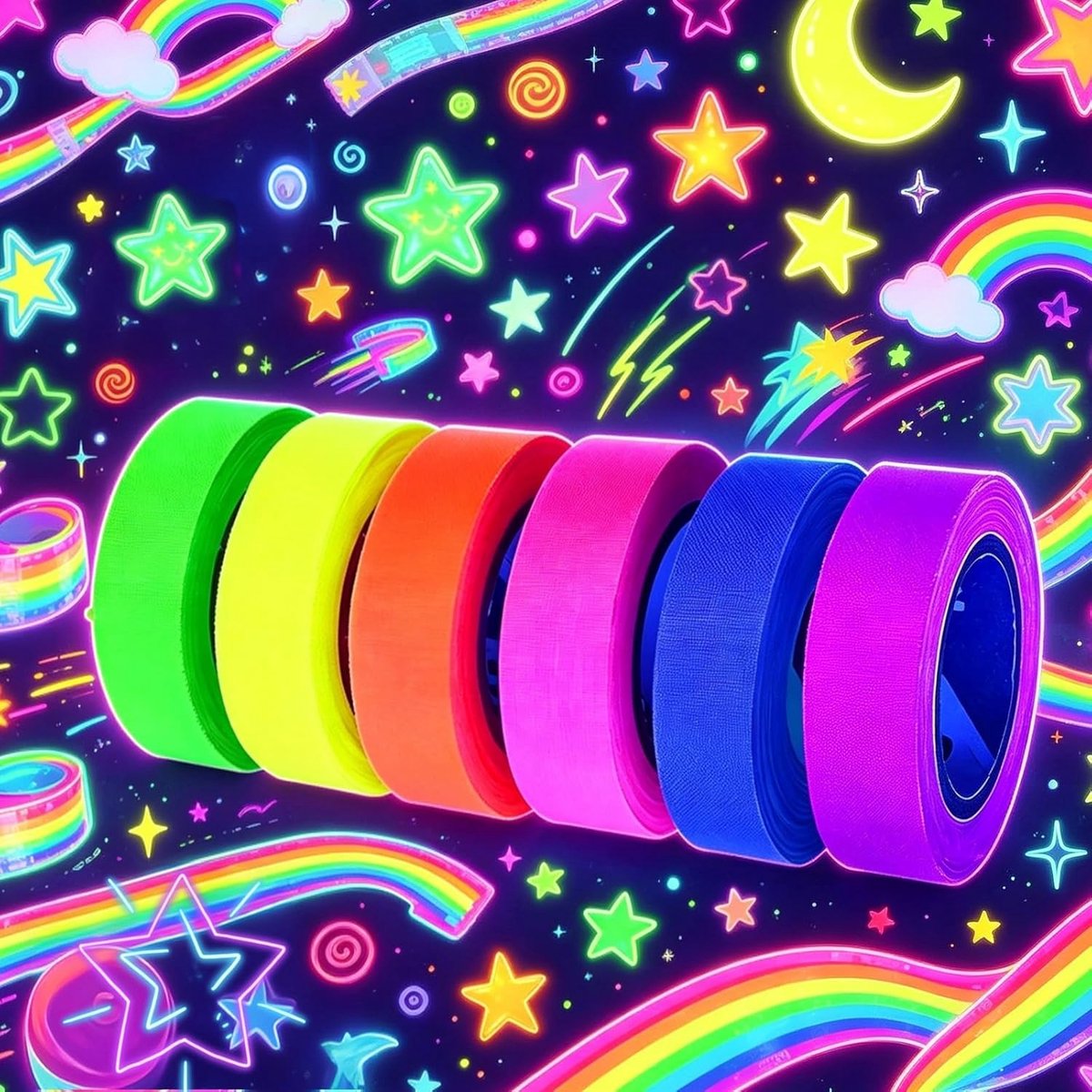 Neon Tape 6 Kleuren Set - 15mm x 5m - UV-actief - verwijdert restloos - perfect voor blacklight party - ShopVlot
