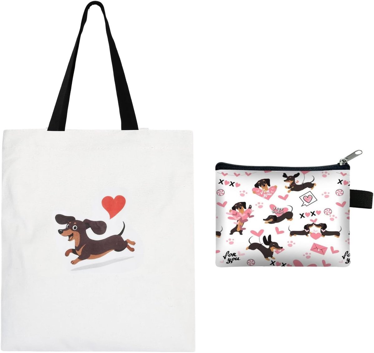 Canvas draagtas en portemonnee set - katoenen boodschappentas - witte herbruikbare handtas - inclusief muntzakje - ShopVlot