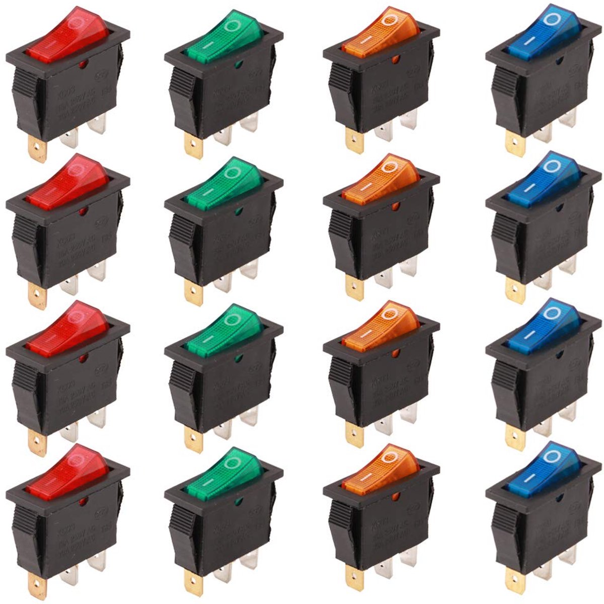 Rocker switch set 16 stuks - AC 16A/250V - SPST aan/uit - Geschikt voor boot en verlichting - ShopVlot