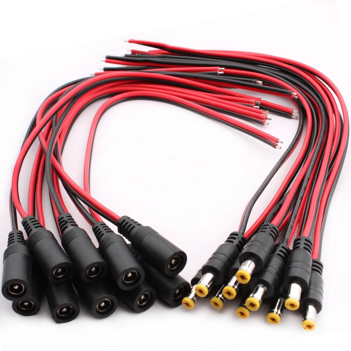 DC Power Pigtail Kabel 18AWG 20PCS - 5.5mm x 2.1mm - Male en Female Connector - ShopVlot
