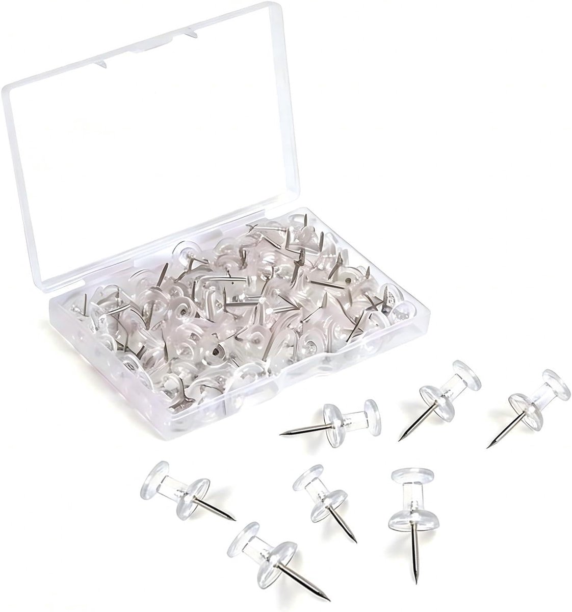 Punaises 200 stuks - transparant - met opbergdoos - ideaal voor prikbord en projecten - ShopVlot