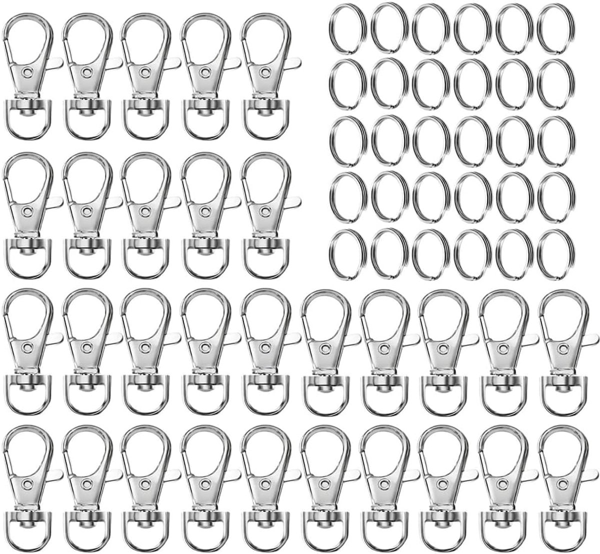 Metalen draaibare karabijnhaken set van 30 - inclusief sleutelringen - ideaal voor knutselprojecten - ShopVlot