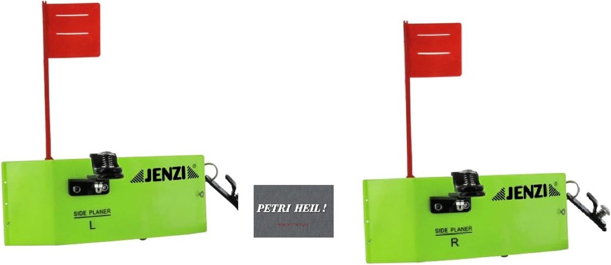 Trolling set 2 x side planners met vlag - 19 x 8 cm - planner bord - inclusief gratis Petri Heil! stickers - ShopVlot