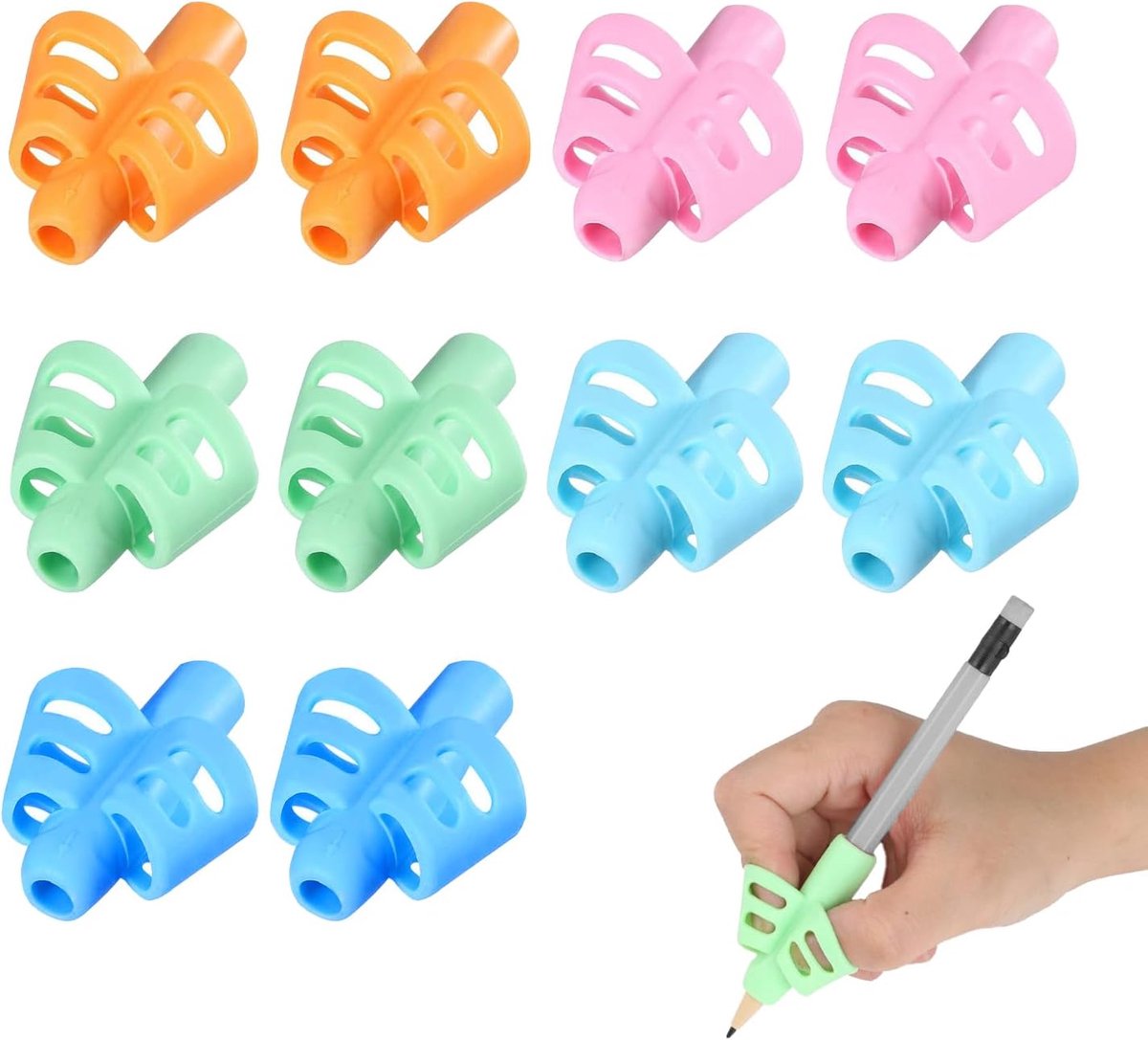 Penhouder 10 Stuks - Silicone en Leer - Ergonomisch Ontwerp - Ondersteunt Gezonde Schrijfhouding - ShopVlot