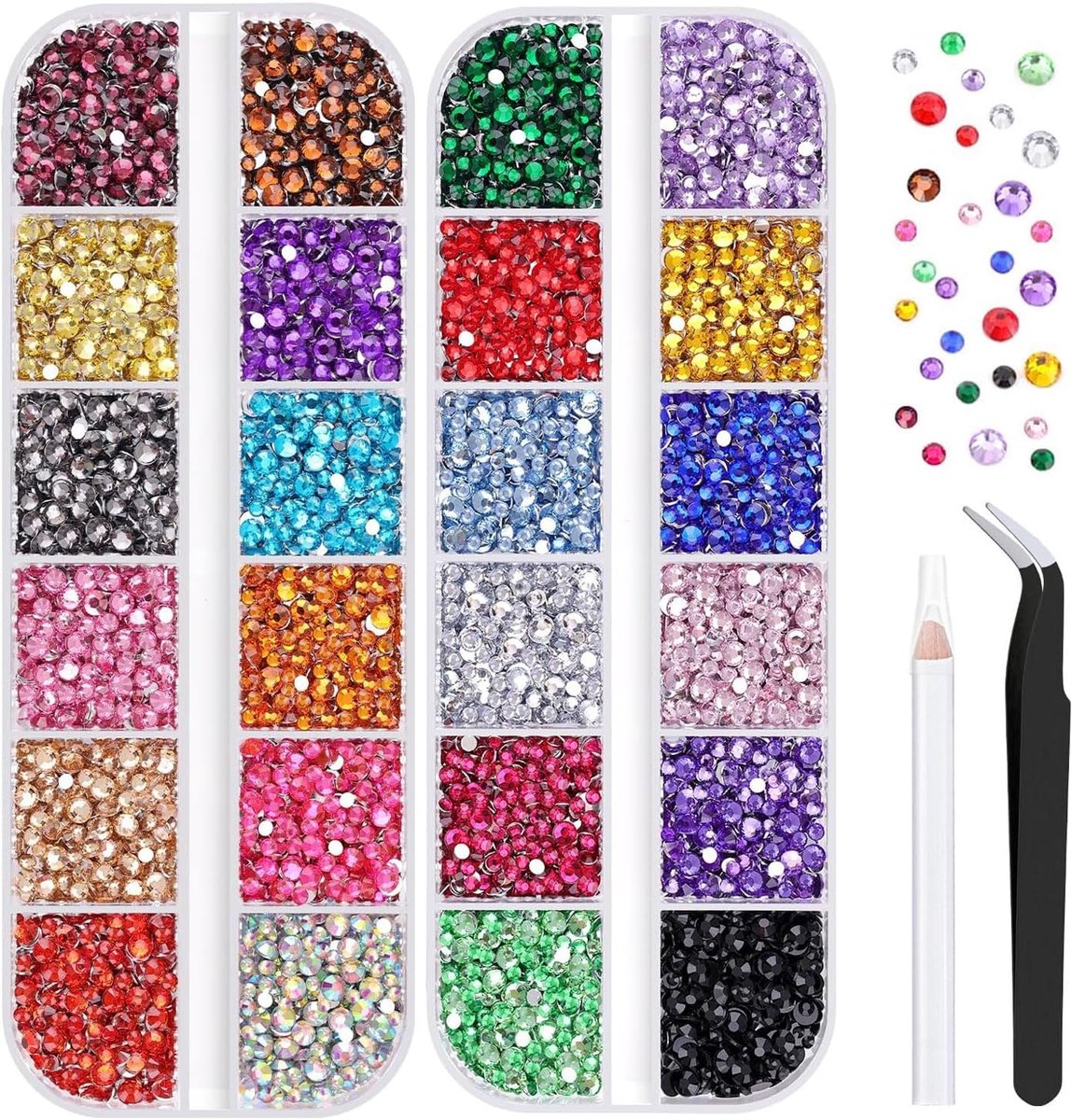 Nail Art Steentjes 10000 Stuks - Kleurrijke 0.65mm Rhinestones - Decoratie voor Manicure - Compleet met Tweezers en Pen - ShopVlot
