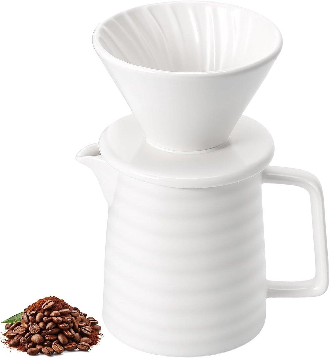 Pour Over Koffiezetapparaat - Wit - 500 ml - Porselein met Herbruikbaar Filter - Voor 1-3 Kopjes