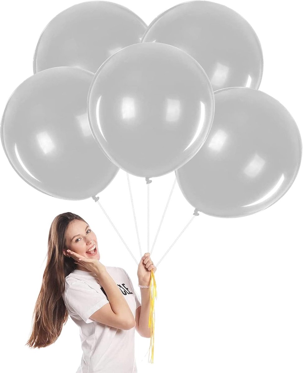 Grote latex ballonnen 18 inch - zilver - set van 5 - veilige en biologisch afbreekbare ballonnen voor feestjes - ShopVlot
