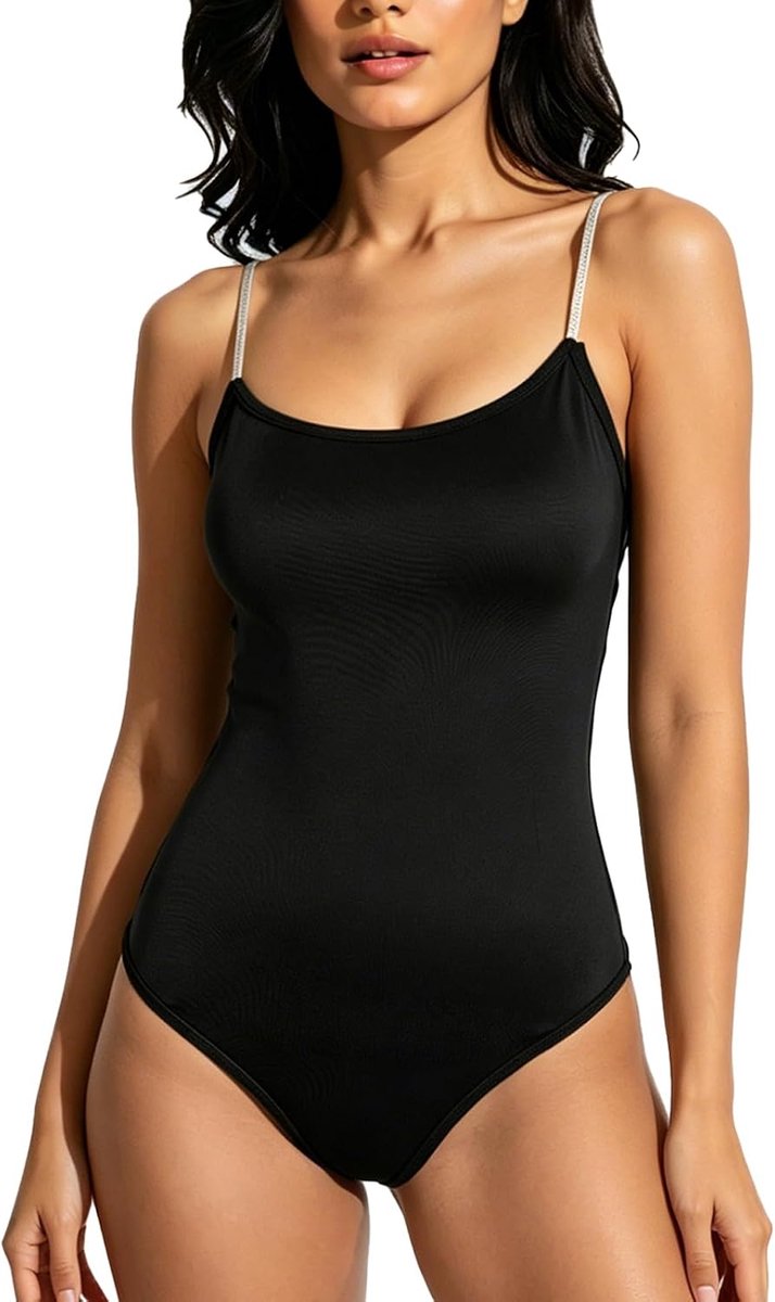 Dames Bodysuit Sexy Met Strass Bandjes - Mouwloos - Low Cut - Ideaal Voor Avondjes Uit - ShopVlot