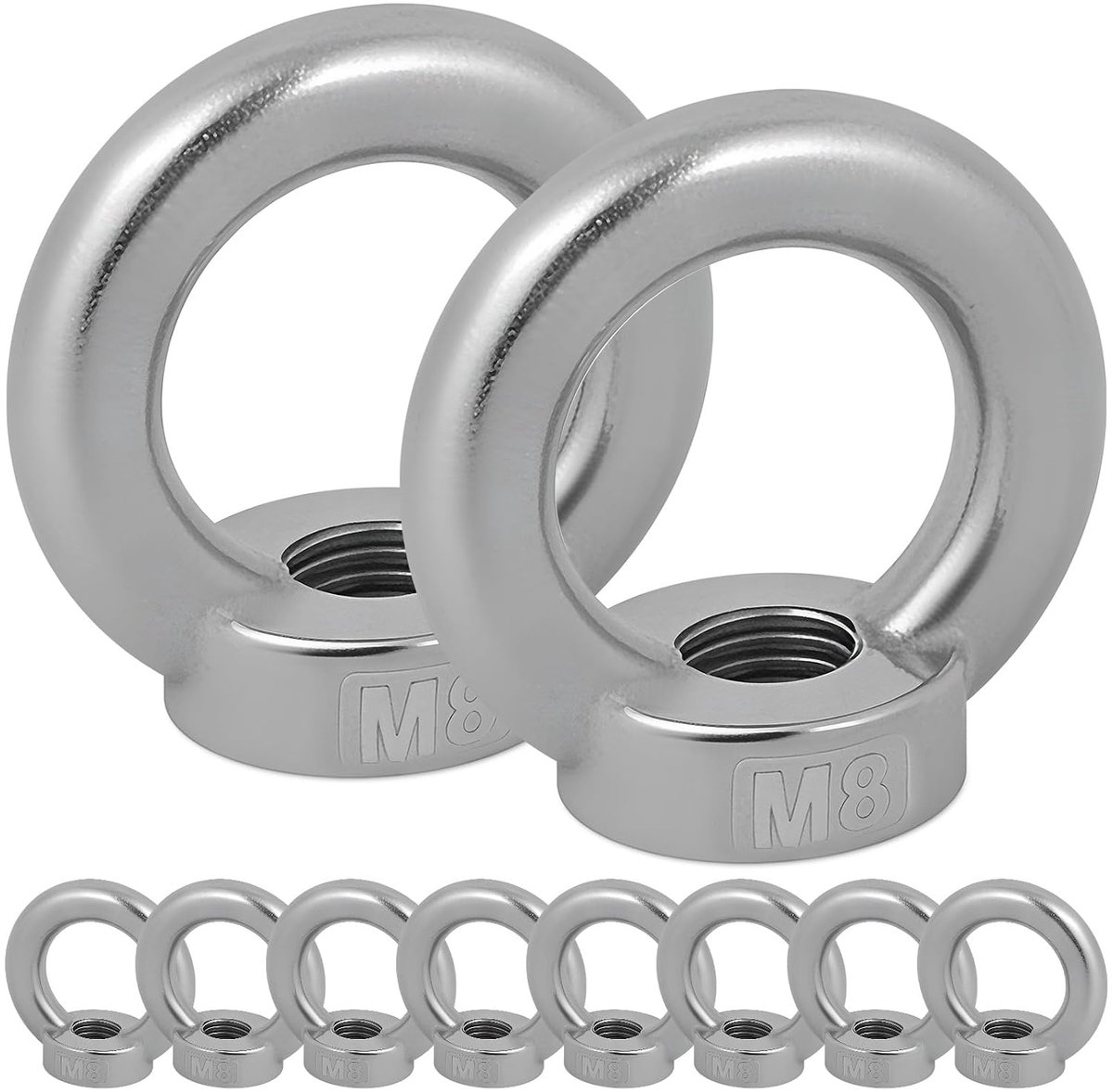 10pcs M8 Ring Nuts, 304 Stainless Steel Eye Nuts, Female Thread Ring Eyelets Nuts, Circular Eye Nut, Lifting Devices - ShopVlot