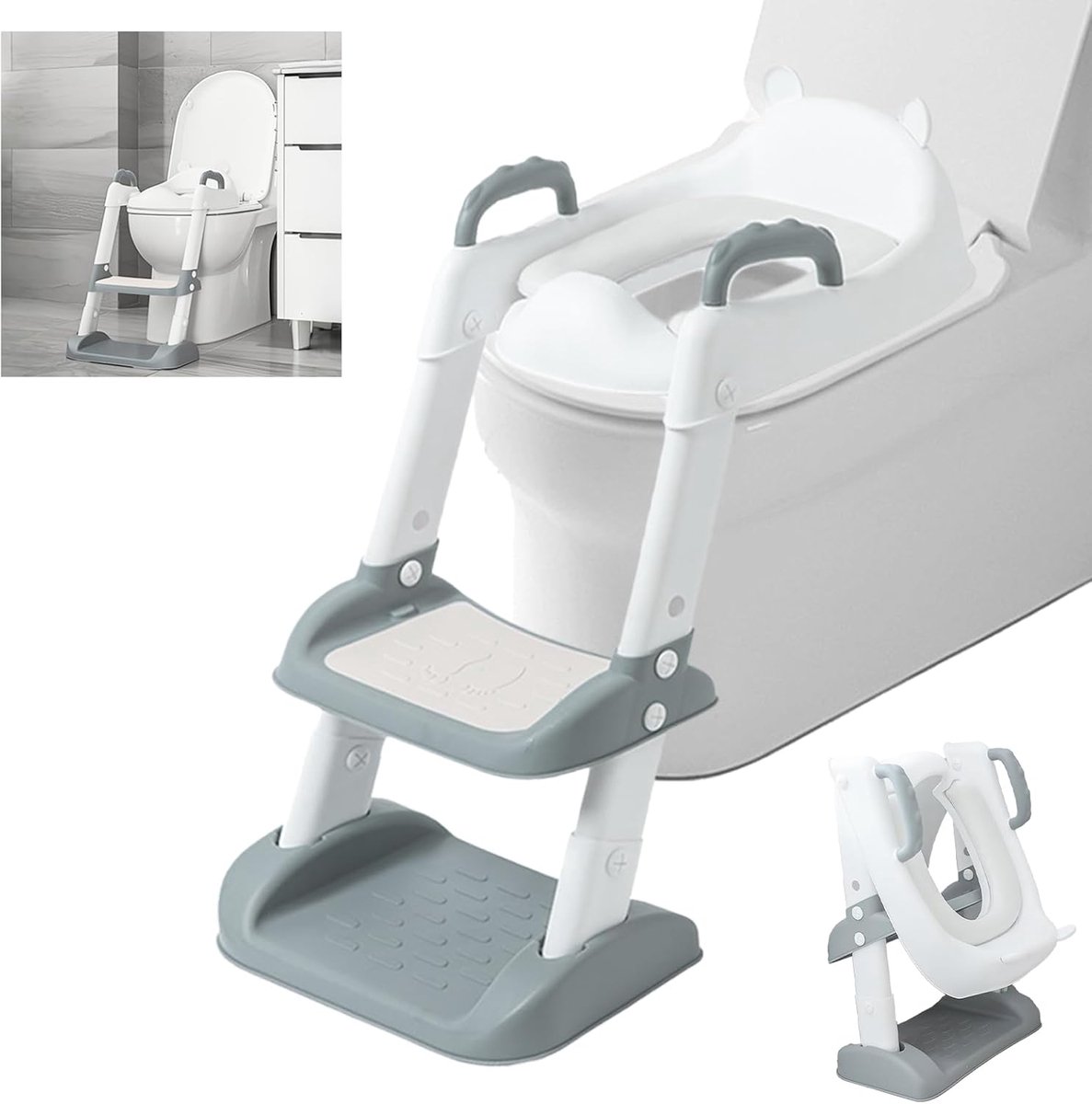 Foldable Baby Toilet Seat, 2-in-1 Portable Toilet Seat for Toddlers with Secure Handles and Non-Slip Stair Pad, Height - ShopVlot