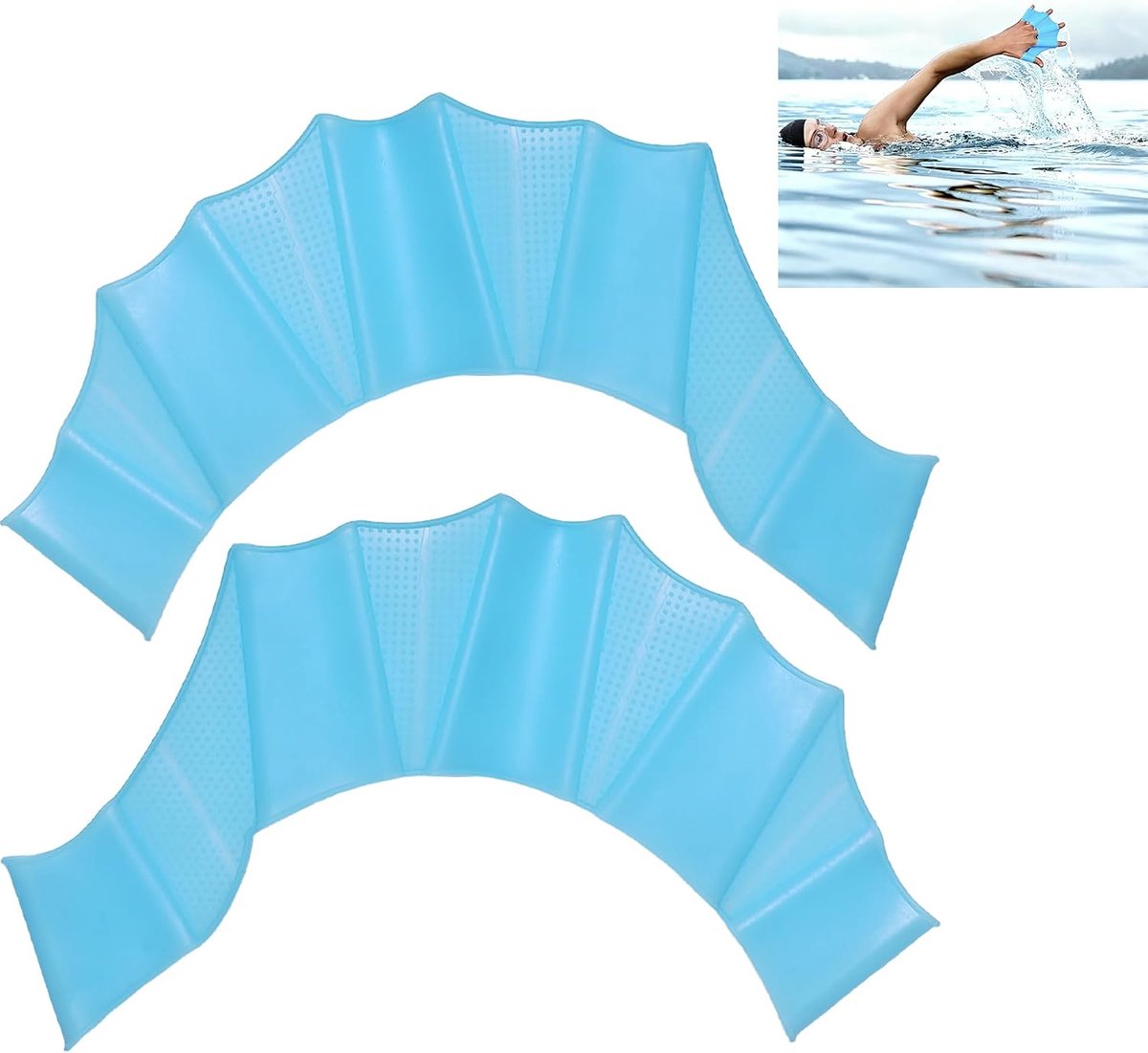 Siliconen zwemhandschoenen met zwemmutsen, 1 paar, blauw, zwemvinnen, geschikt voor verschillende watersporten - ShopVlot